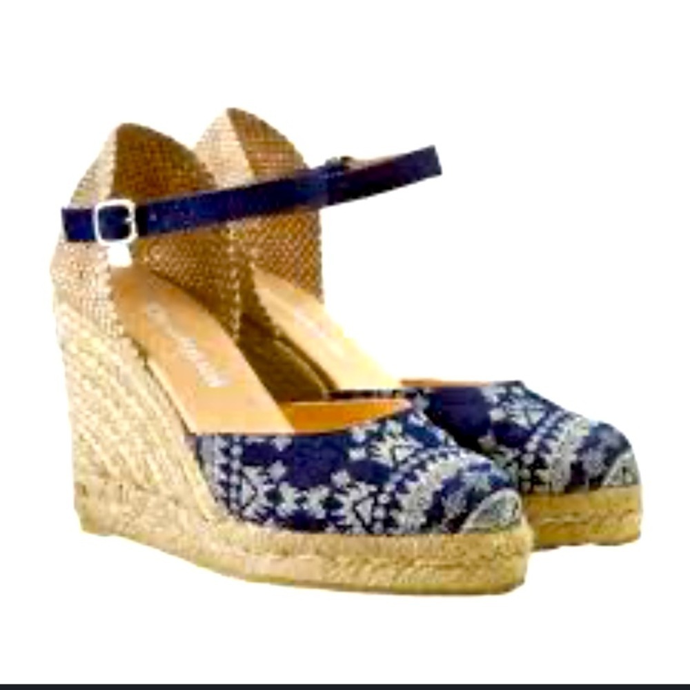DESIGUAL 'Sabado' Printed Denim Espadrille Wedges spring boho designer spring